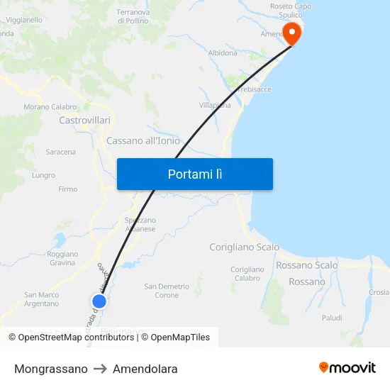 Mongrassano to Amendolara map