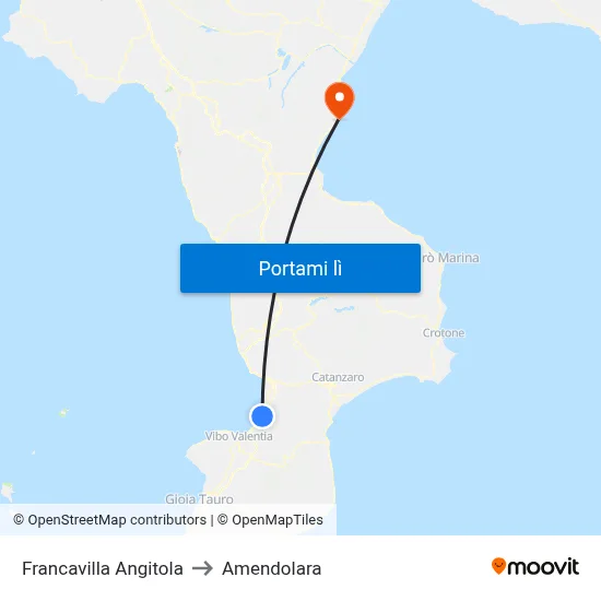 Francavilla Angitola to Amendolara map
