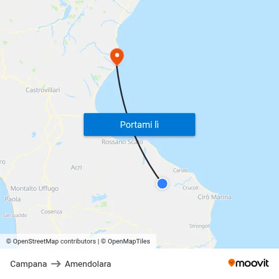 Campana to Amendolara map