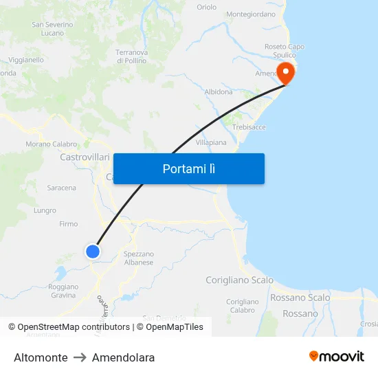 Altomonte to Amendolara map