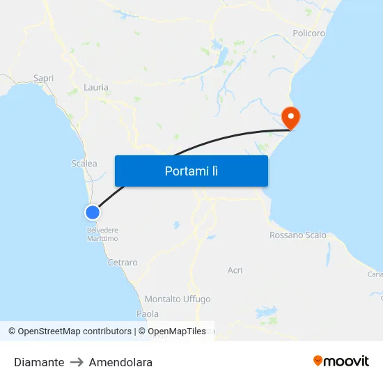 Diamante to Amendolara map