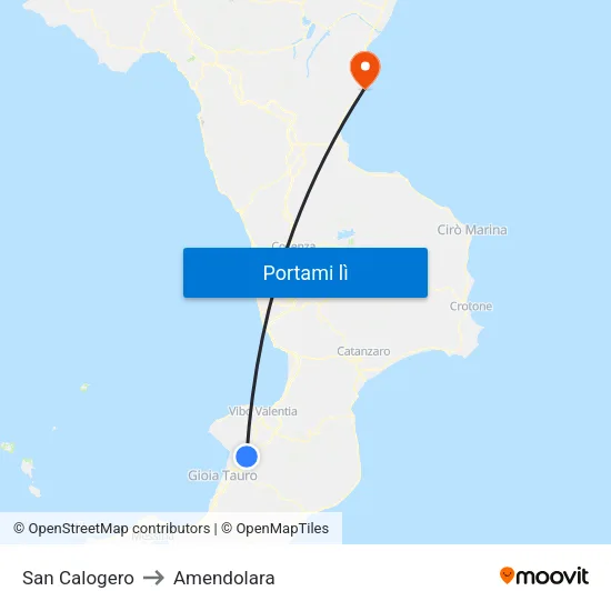 San Calogero to Amendolara map