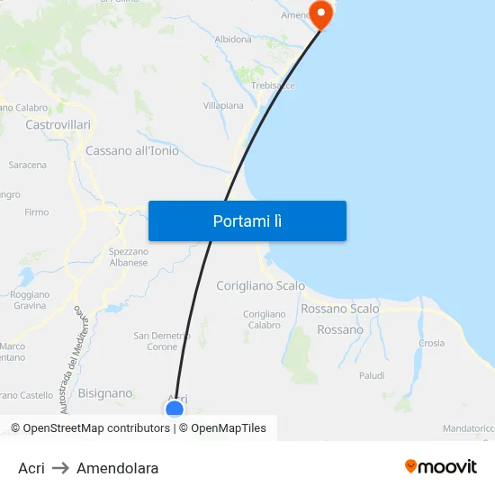 Acri to Amendolara map