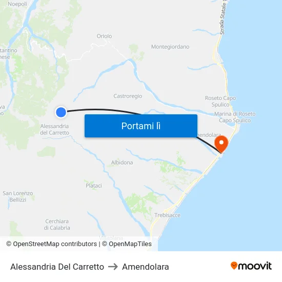 Alessandria Del Carretto to Amendolara map