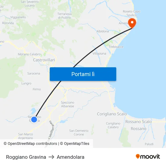 Roggiano Gravina to Amendolara map