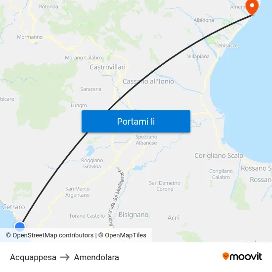 Acquappesa to Amendolara map