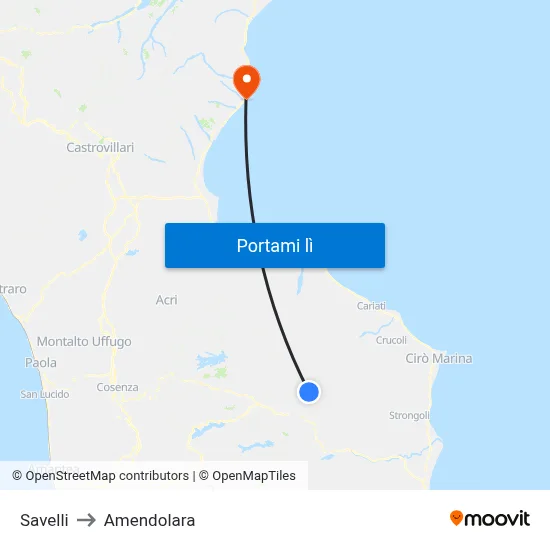 Savelli to Amendolara map