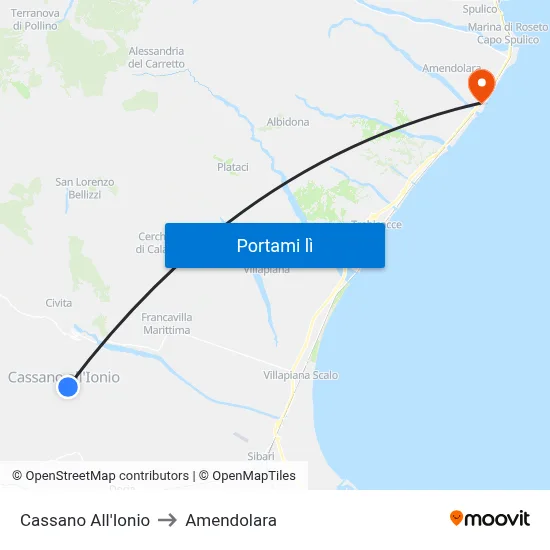 Cassano All'Ionio to Amendolara map