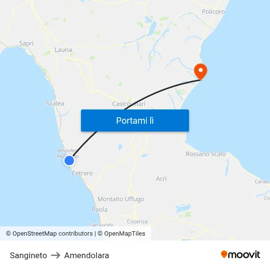 Sangineto to Amendolara map