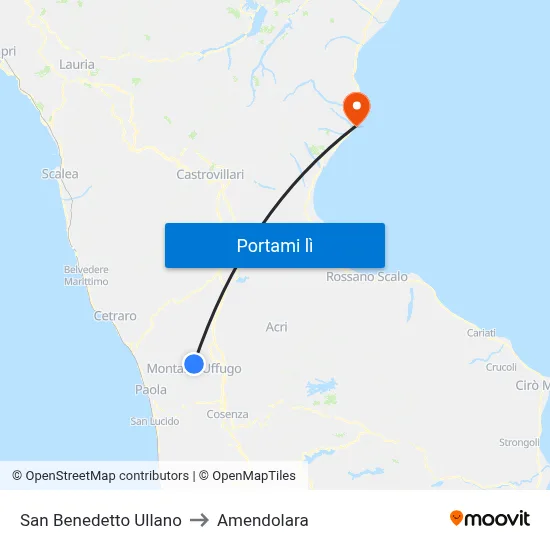 San Benedetto Ullano to Amendolara map