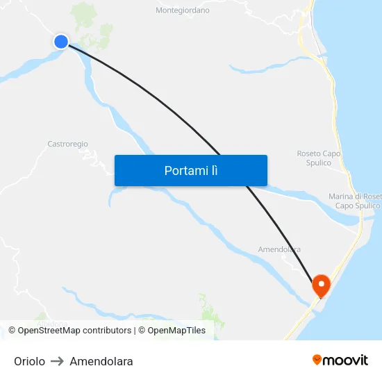 Oriolo to Amendolara map