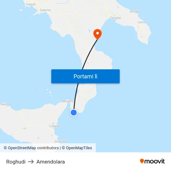 Roghudi to Amendolara map