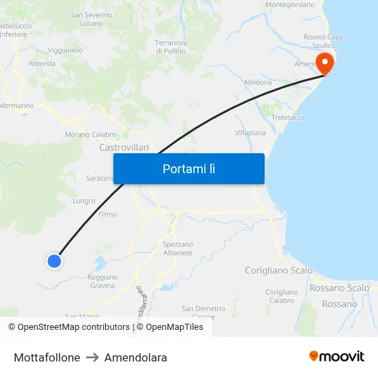 Mottafollone to Amendolara map