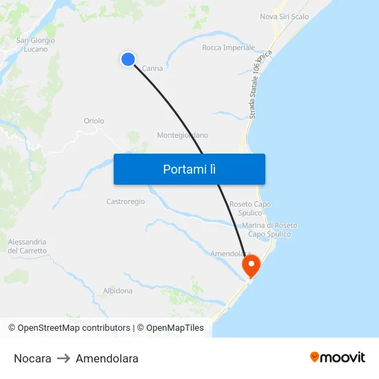 Nocara to Amendolara map