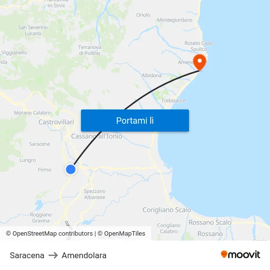 Saracena to Amendolara map