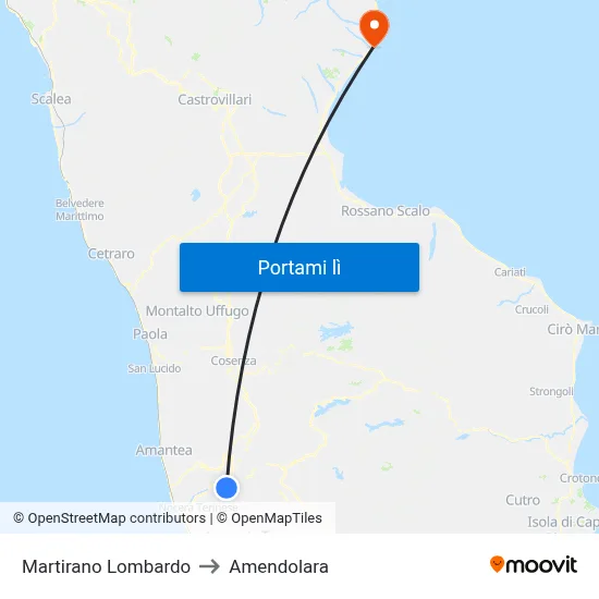 Martirano Lombardo to Amendolara map