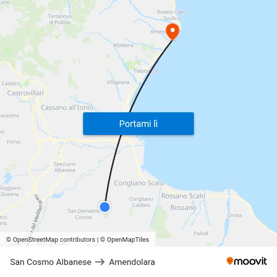 San Cosmo Albanese to Amendolara map