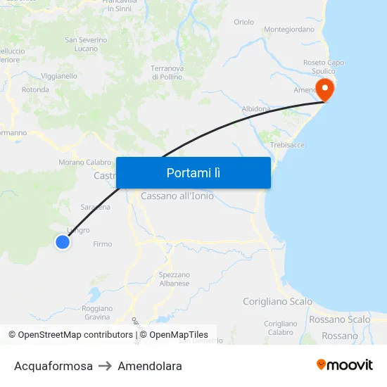 Acquaformosa to Amendolara map