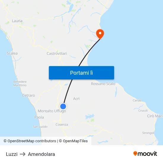Luzzi to Amendolara map