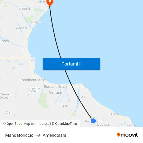 Mandatoriccio to Amendolara map