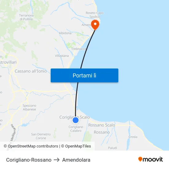 Corigliano-Rossano to Amendolara map