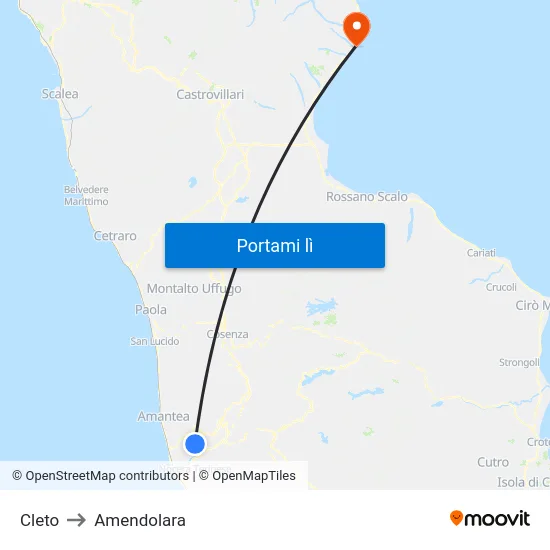 Cleto to Amendolara map