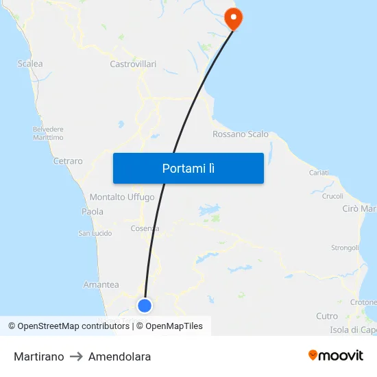 Martirano to Amendolara map
