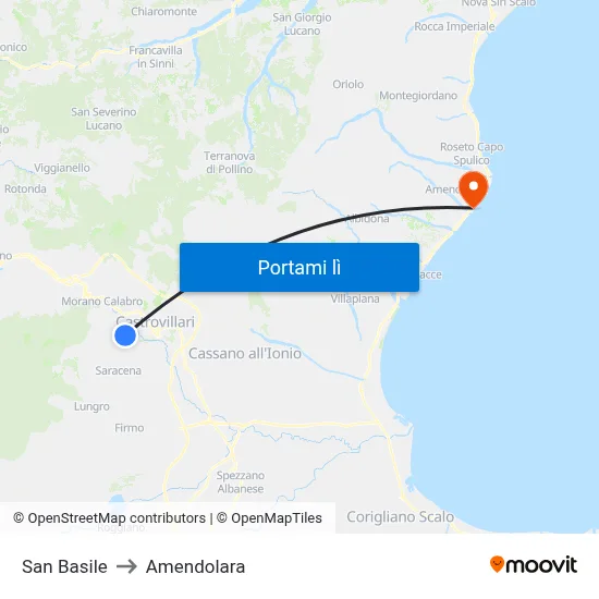 San Basile to Amendolara map