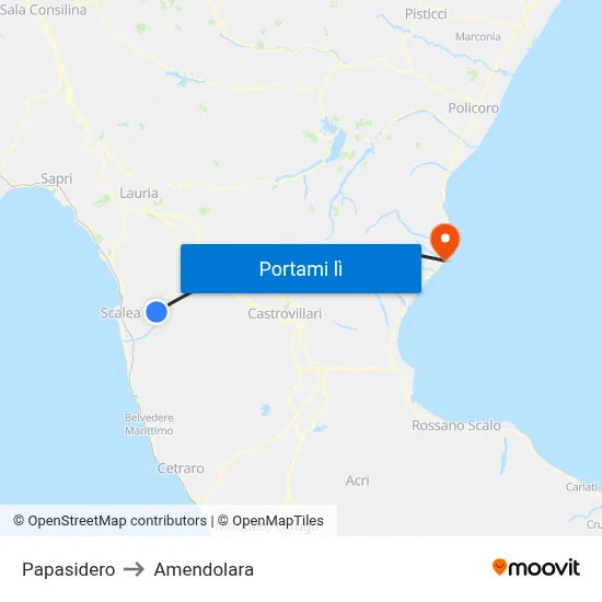 Papasidero to Amendolara map