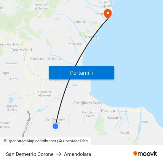 San Demetrio Corone to Amendolara map