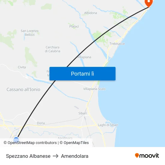 Spezzano Albanese to Amendolara map