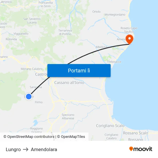 Lungro to Amendolara map