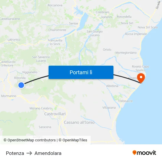 Potenza to Amendolara map