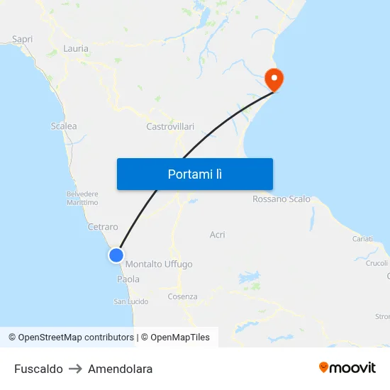 Fuscaldo to Amendolara map