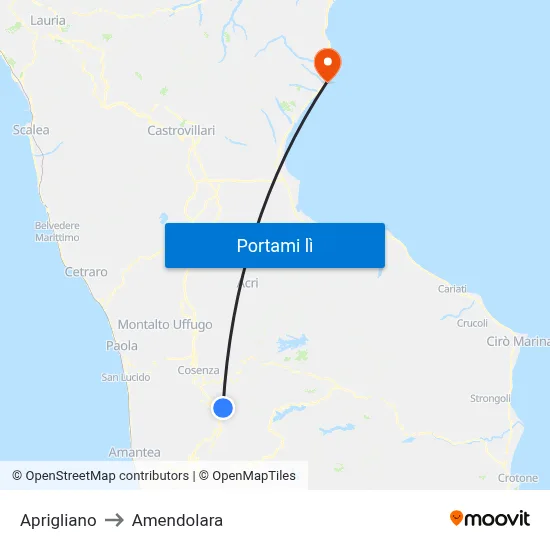 Aprigliano to Amendolara map