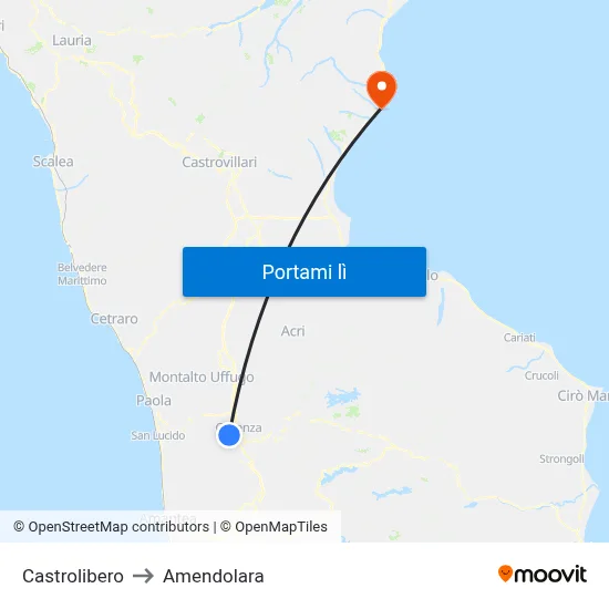 Castrolibero to Amendolara map