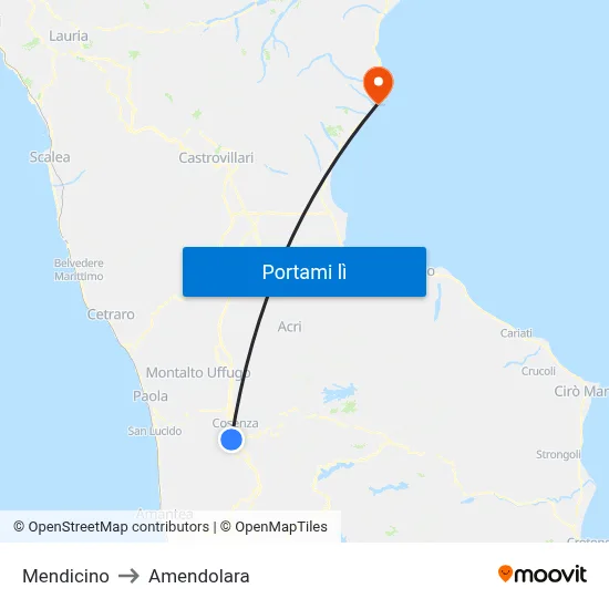 Mendicino to Amendolara map