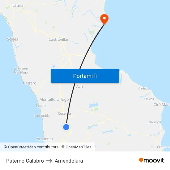 Paterno Calabro to Amendolara map