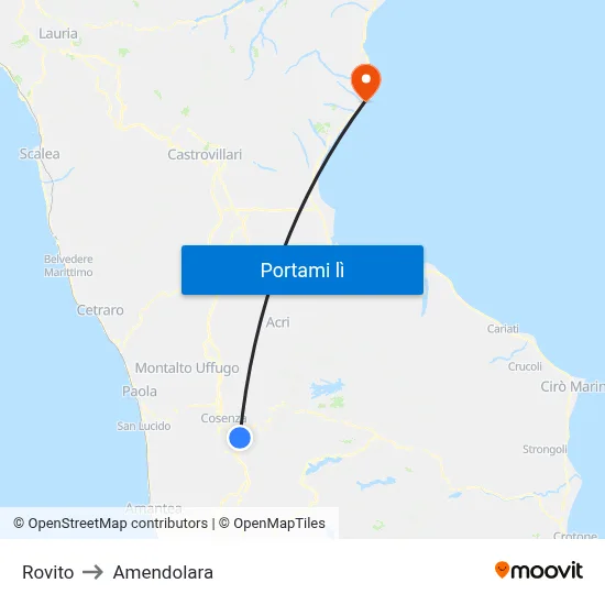 Rovito to Amendolara map