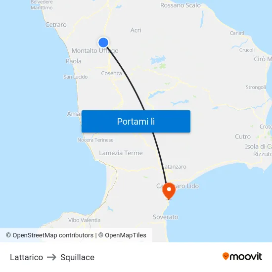 Lattarico to Squillace map