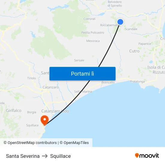 Santa Severina to Squillace map