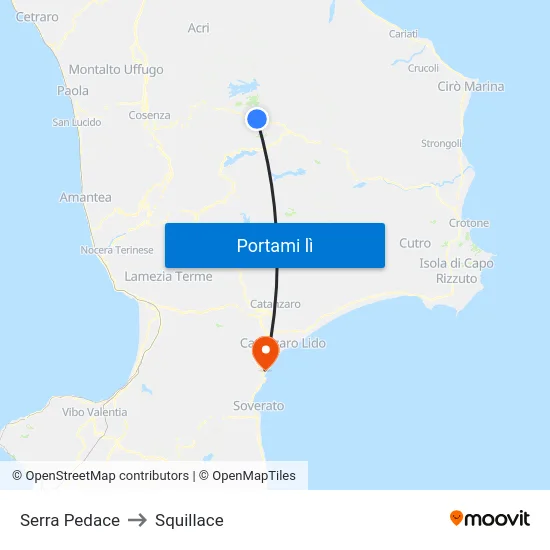 Serra Pedace to Squillace map