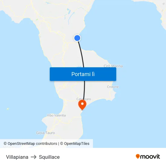 Villapiana to Squillace map