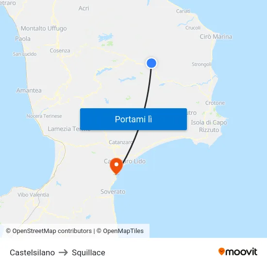 Castelsilano to Squillace map
