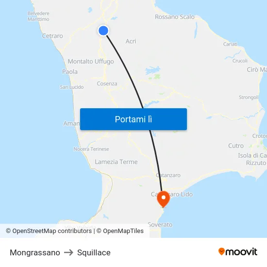Mongrassano to Squillace map
