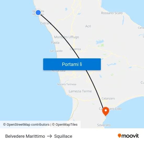 Belvedere Marittimo to Squillace map