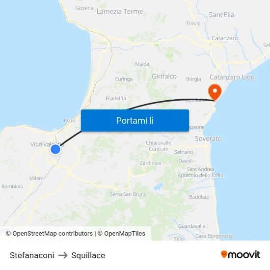 Stefanaconi to Squillace map