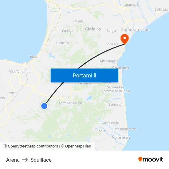 Arena to Squillace map