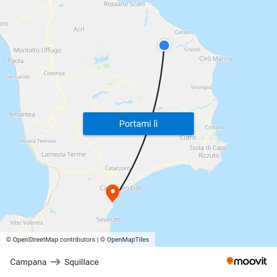 Campana to Squillace map