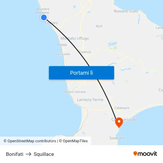 Bonifati to Squillace map